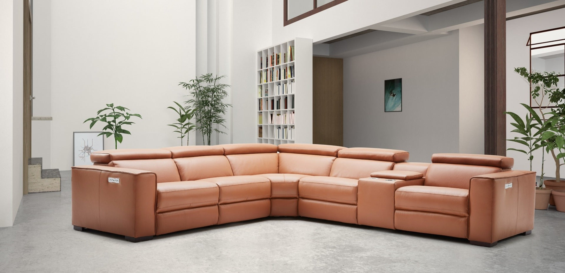 J & M Picasso 6 Pc Motion Sectional, Caramel Leather