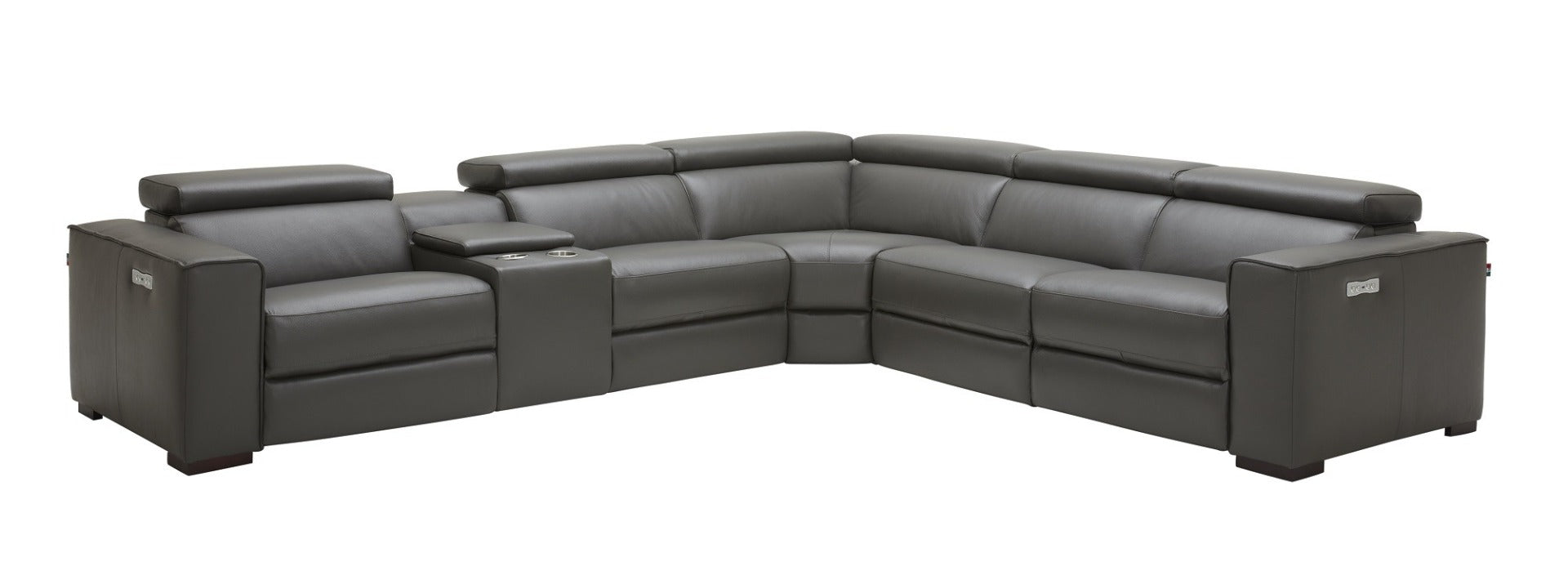 J & M Picasso 6 Pc Motion Sectional, Dark Gray Leather