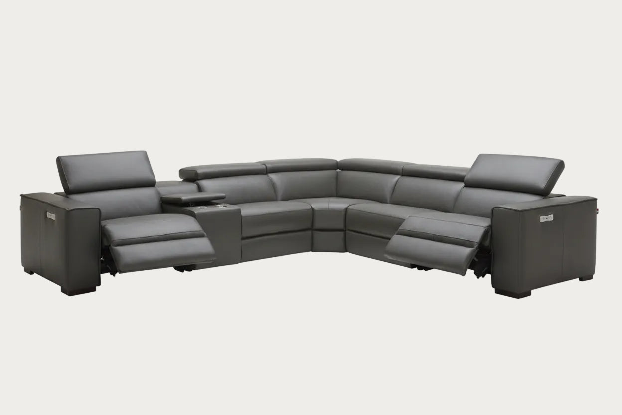 Picasso 6 Pc Motion Sectional, Dark Gray Leather