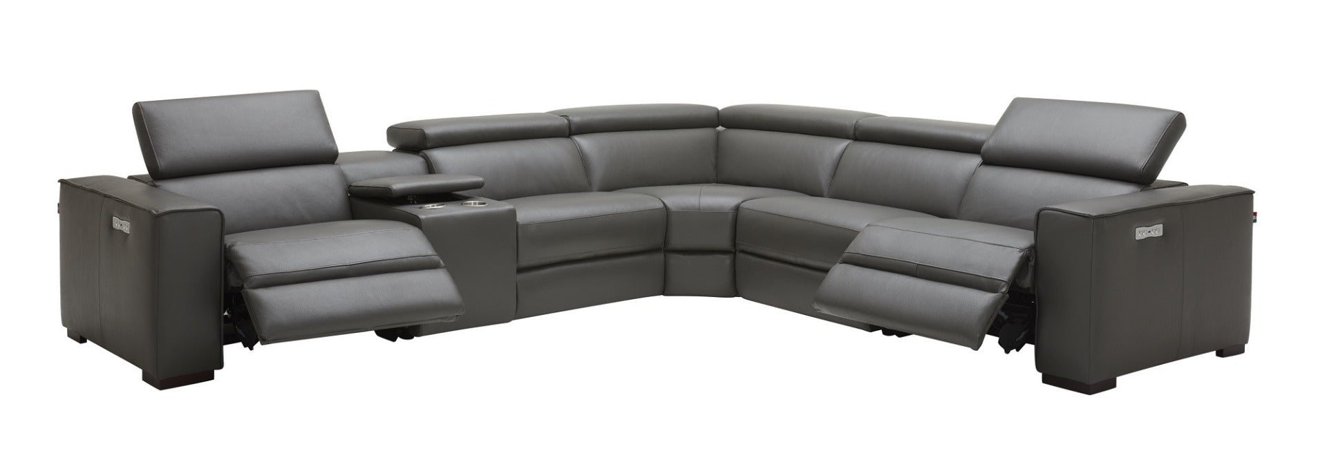 J & M Picasso 6 Pc Motion Sectional, Dark Gray Leather