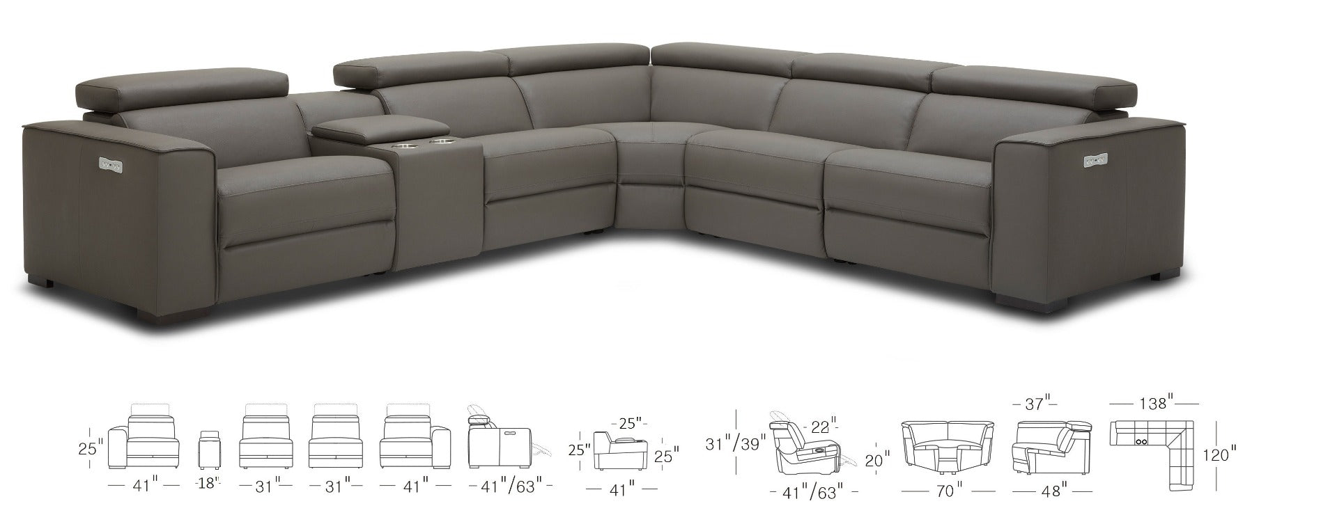 J & M Picasso 6 Pc Motion Sectional, Caramel Leather