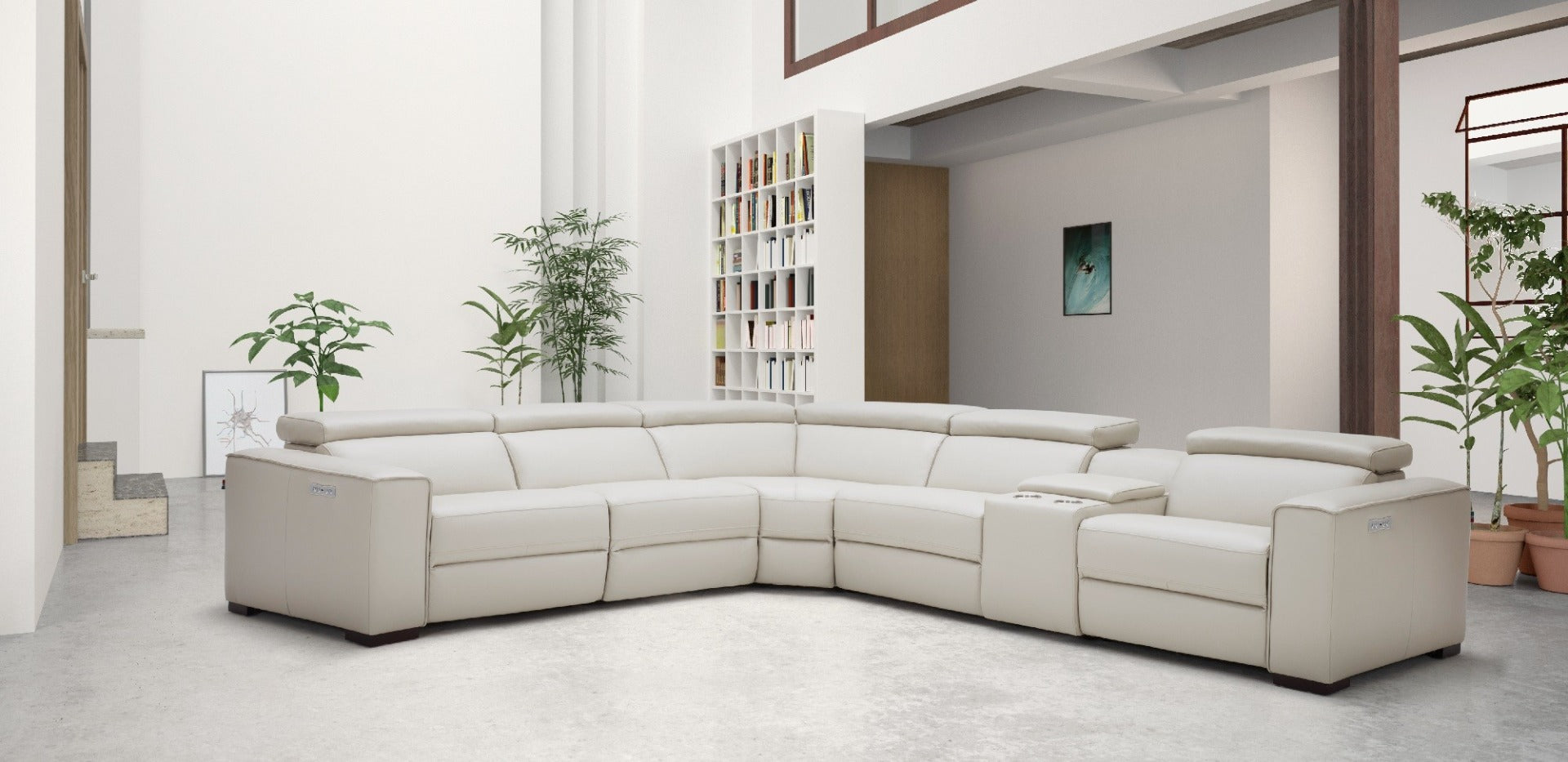 J & M Picasso 6 Pc Motion Sectional, Silver Gray Leather