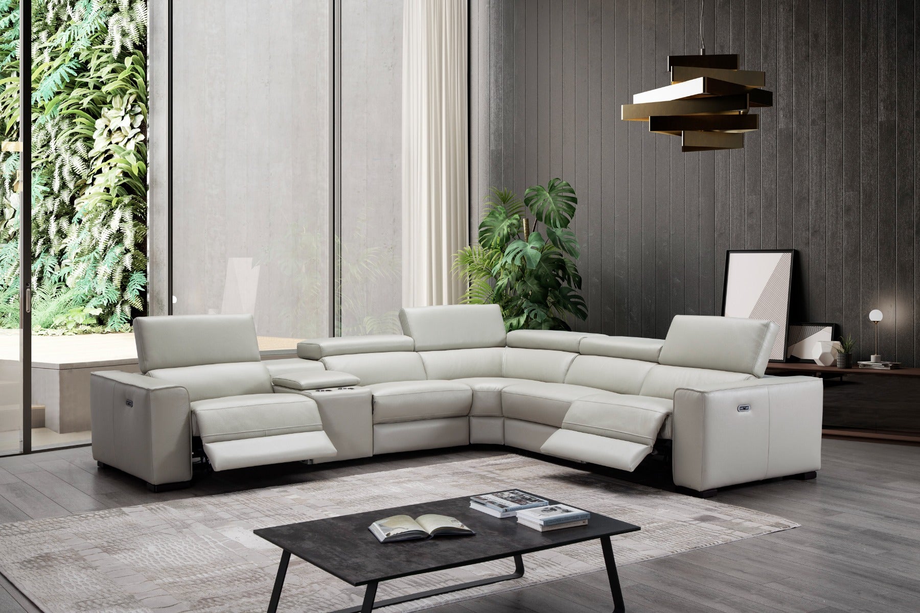 J & M Picasso 6 Pc Motion Sectional, Silver Gray Leather
