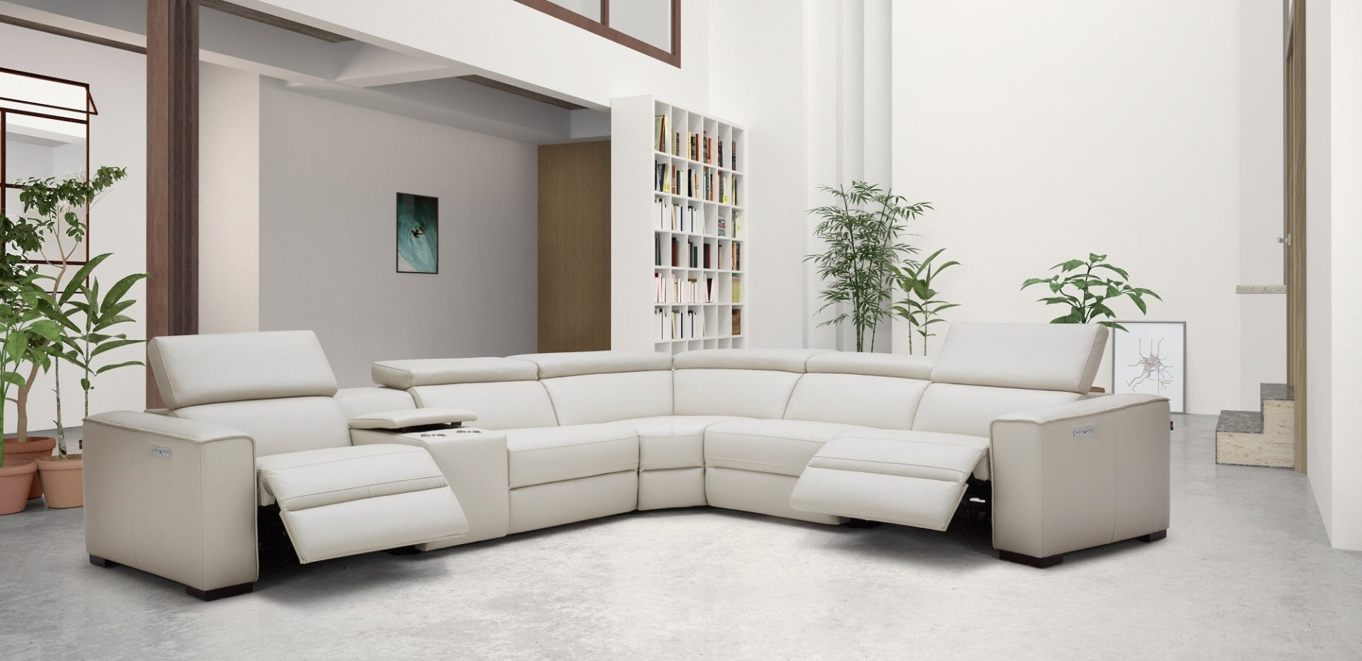 J & M Picasso 6 Pc Motion Sectional, Silver Gray Leather