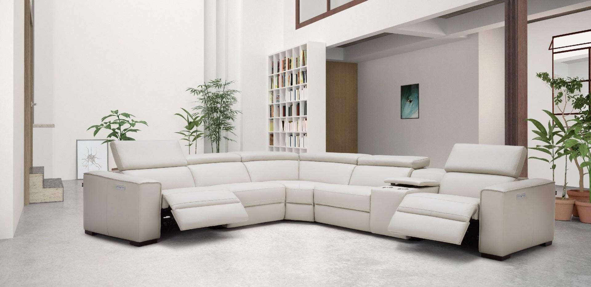 J & M Picasso 6 Pc Motion Sectional, Silver Gray Leather