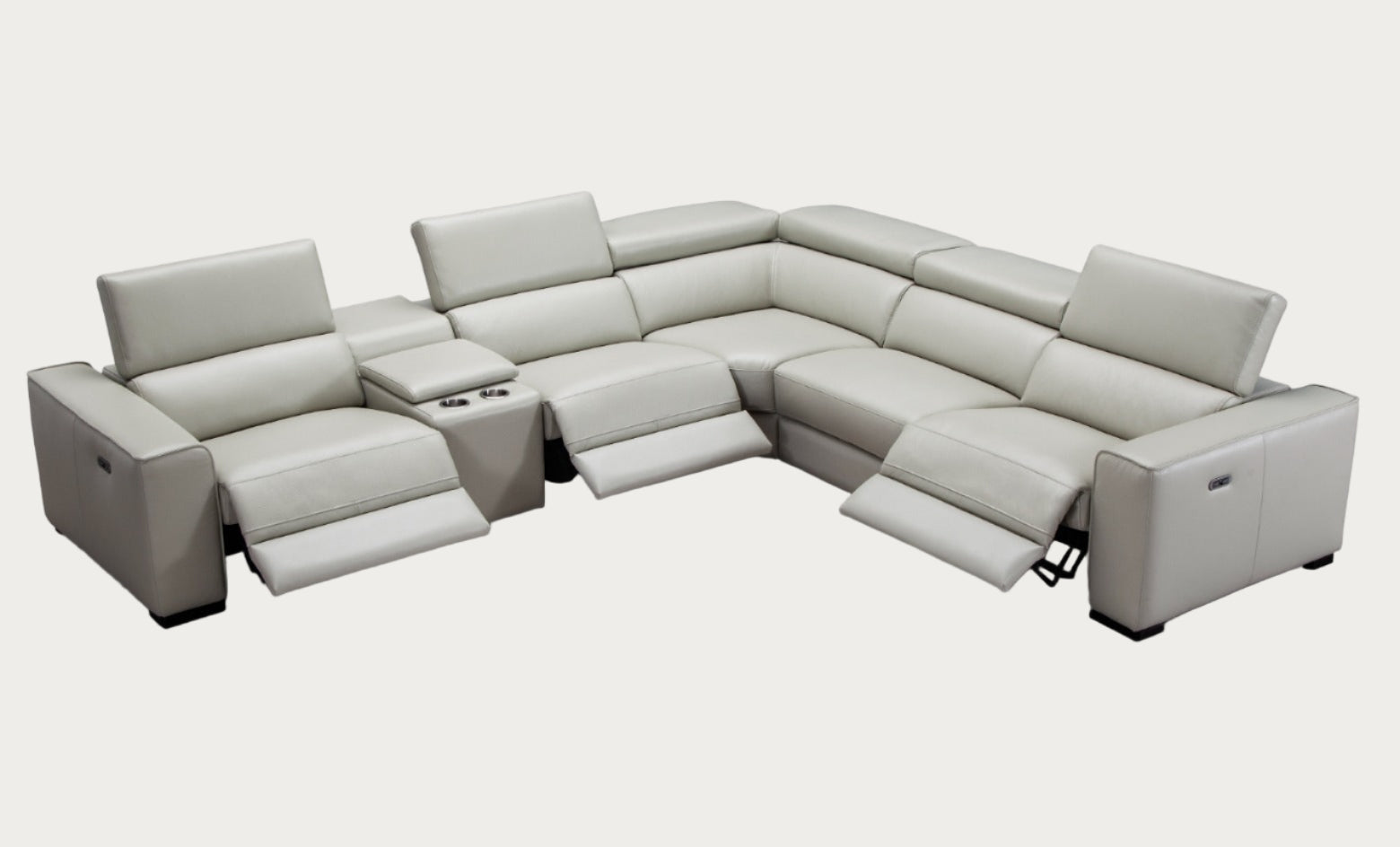 Picasso Leather Sectional in Silver Grey color