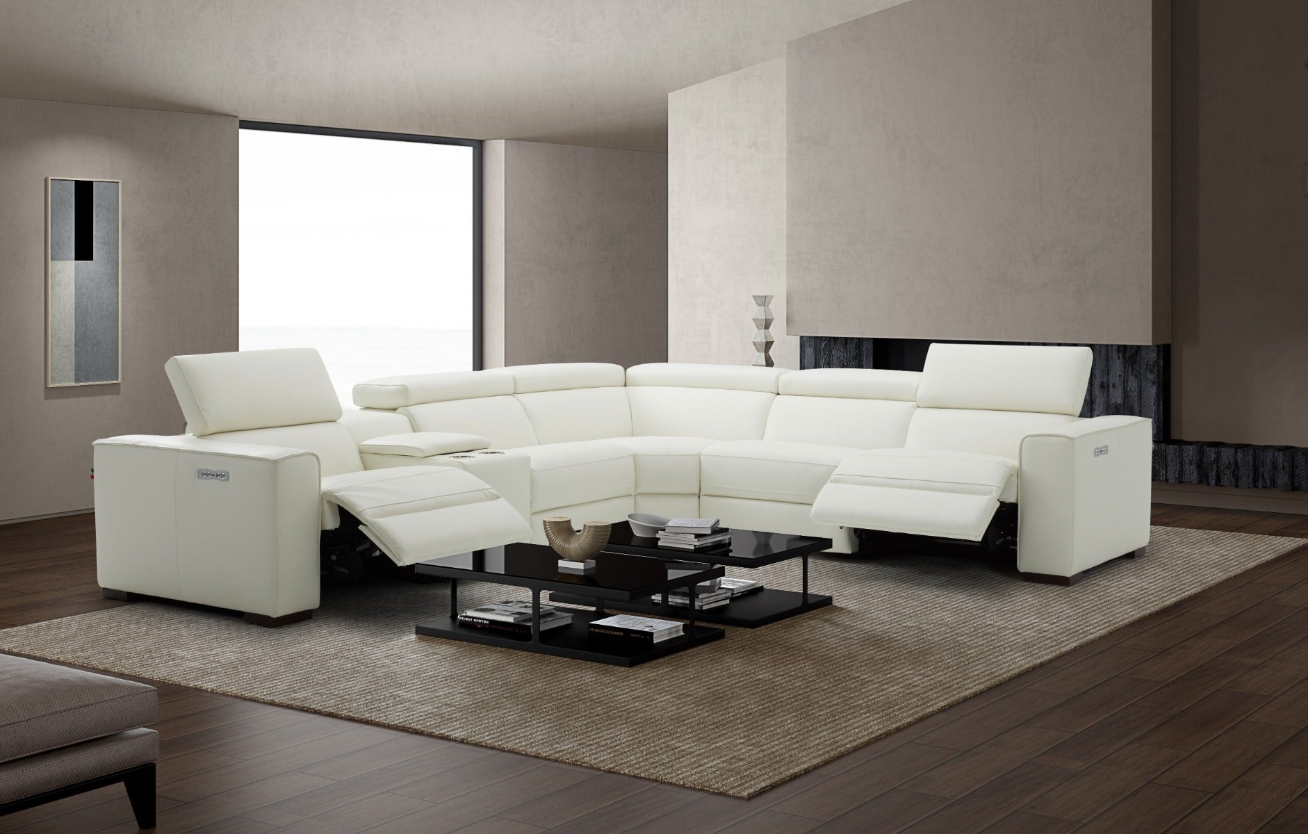 J & M Picasso 6 Pc Motion Sectional, White Leather