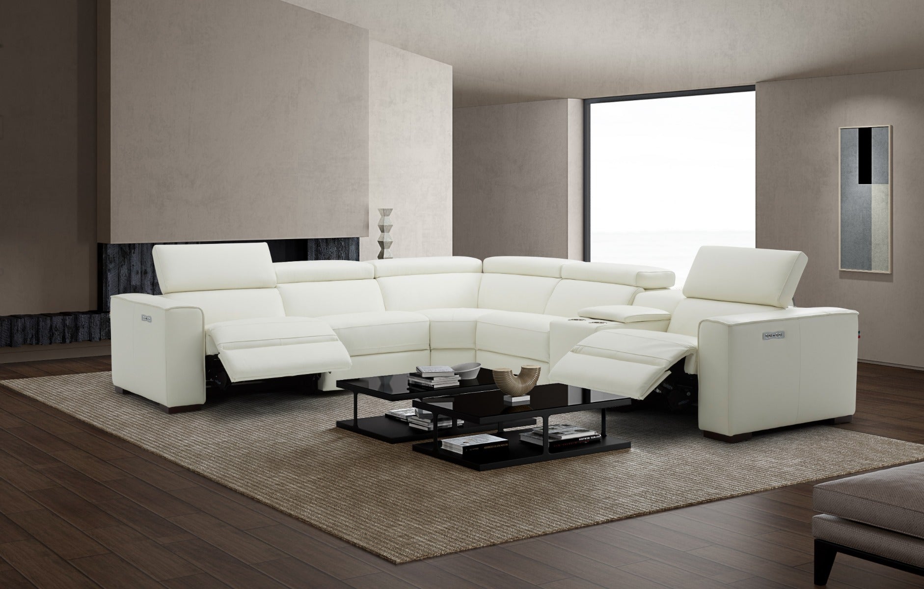 J & M Picasso 6 Pc Motion Sectional, White Leather