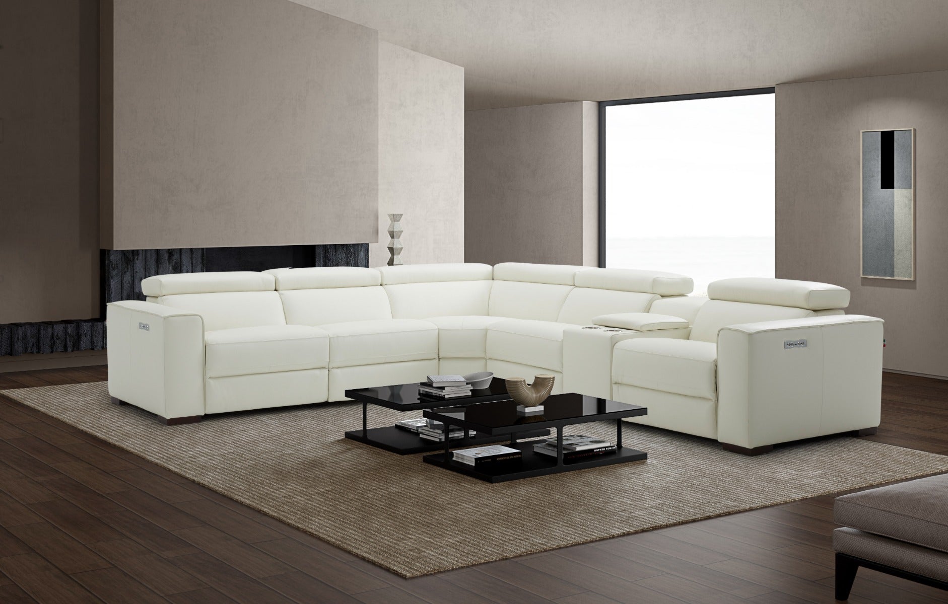 J & M Picasso 6 Pc Motion Sectional, White Leather