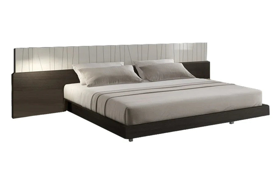 Porto modern bed with wooden headboard in wenge finish.