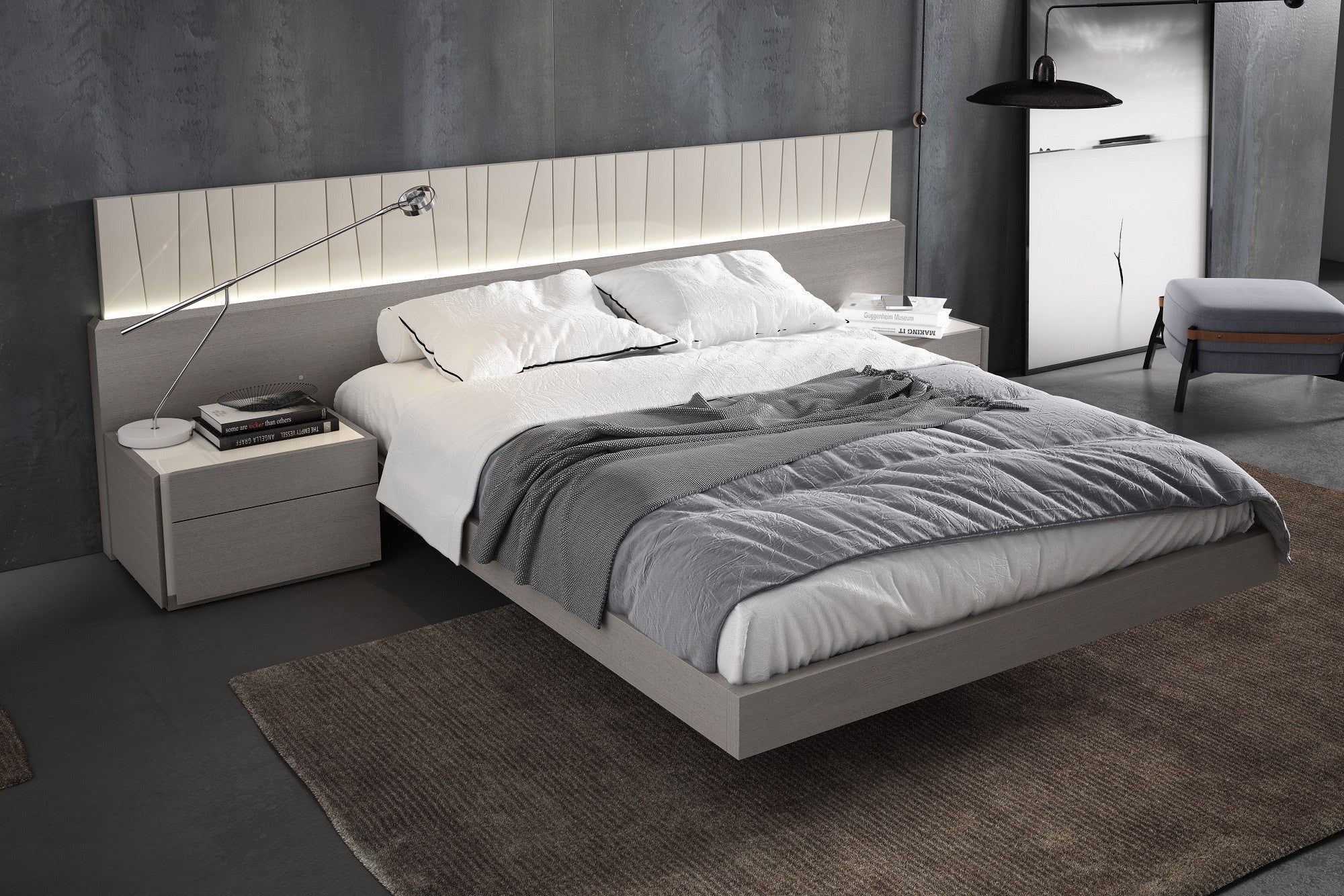 J & M Porto Modern Bed, Grey