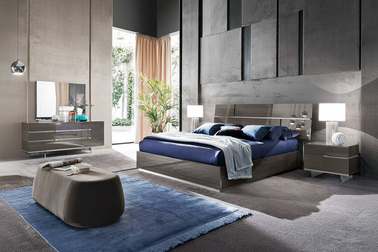 Athena modern bedroom set with gray walls in the background.