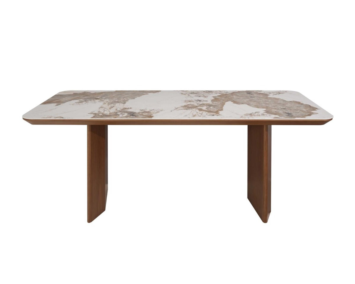 Chintaly Ruby Modern Ceramic & Wooden Top Table with Wooden Legs