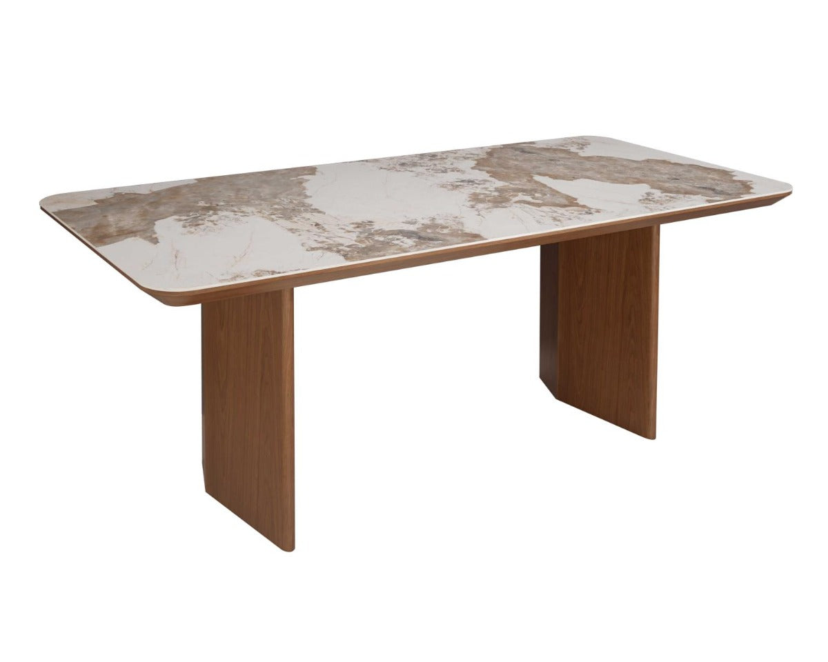 Chintaly Ruby Modern Ceramic & Wooden Top Table with Wooden Legs
