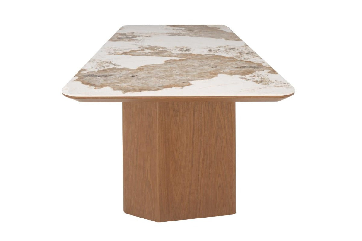 Chintaly Ruby Modern Ceramic & Wooden Top Table with Wooden Legs
