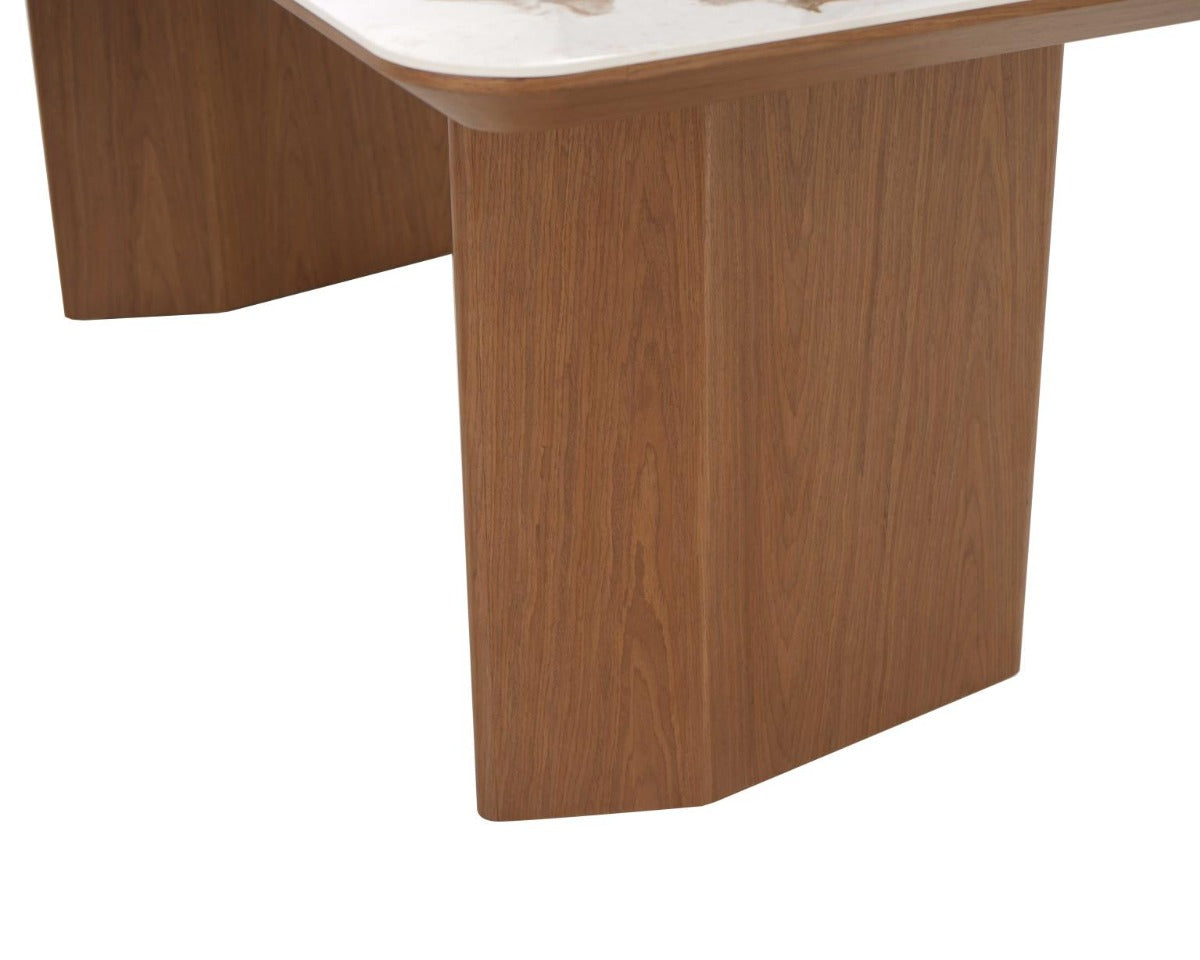 Chintaly Ruby Modern Ceramic & Wooden Top Table with Wooden Legs