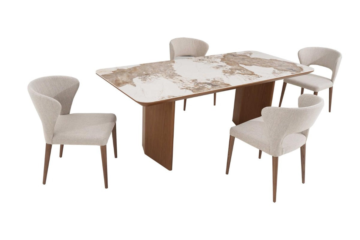 Chintaly Ruby Rose 5-Piece Modern Dining Set with Ceramic Top Table & Open-back Chairs