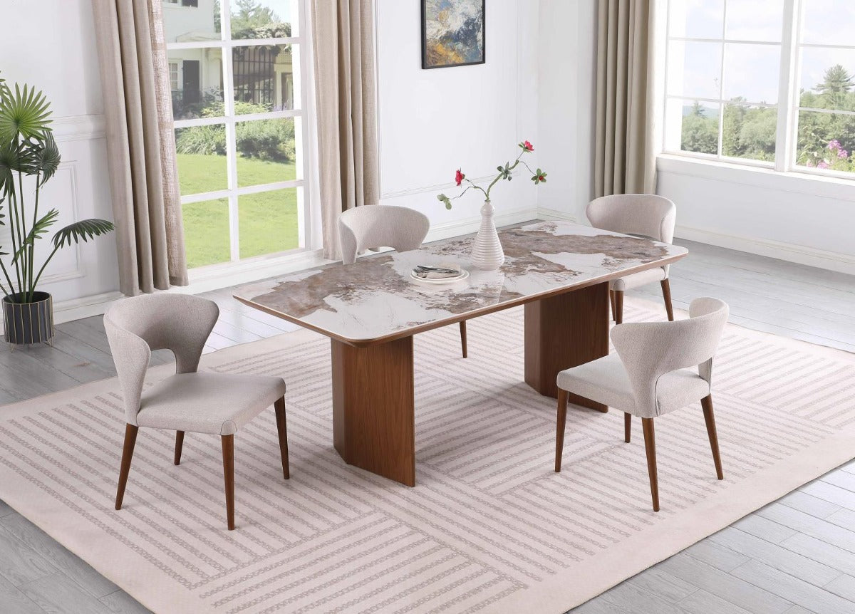 Chintaly Ruby Rose 5-Piece Modern Dining Set with Ceramic Top Table & Open-back Chairs