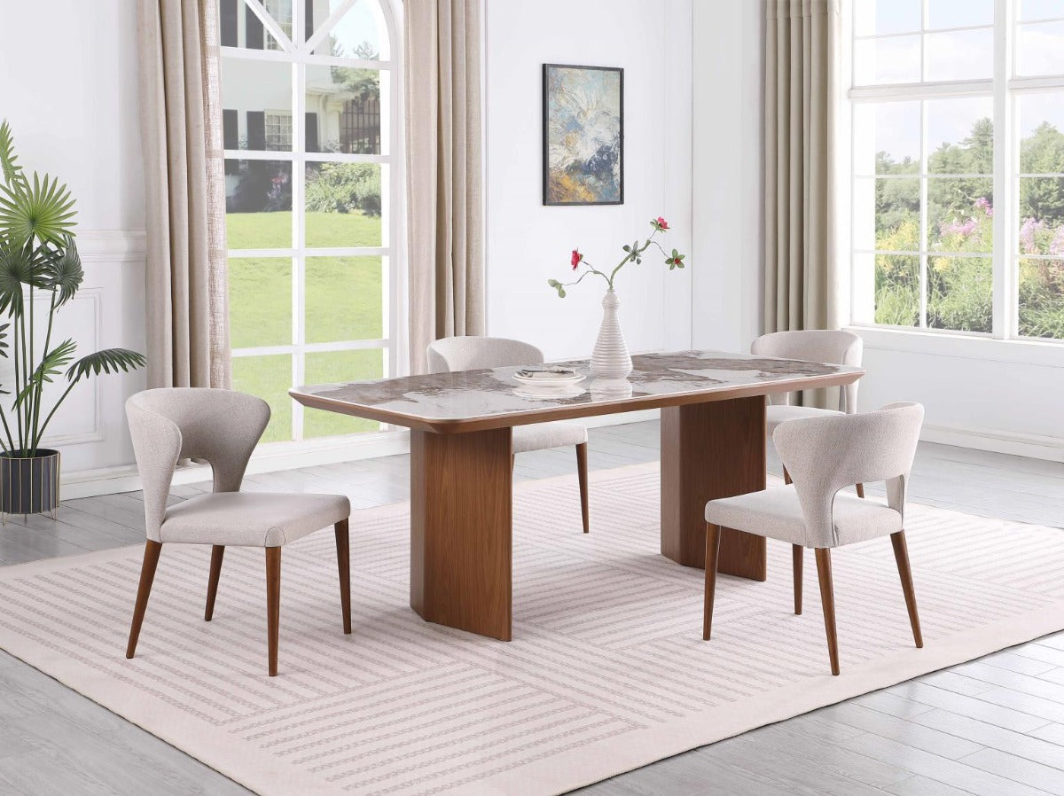 Chintaly Ruby Rose 5-Piece Modern Dining Set with Ceramic Top Table & Open-back Chairs