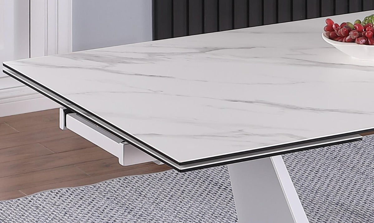 Chintaly Scarlette Contemporary Extendable Ceramic Top Dining Table with White Base