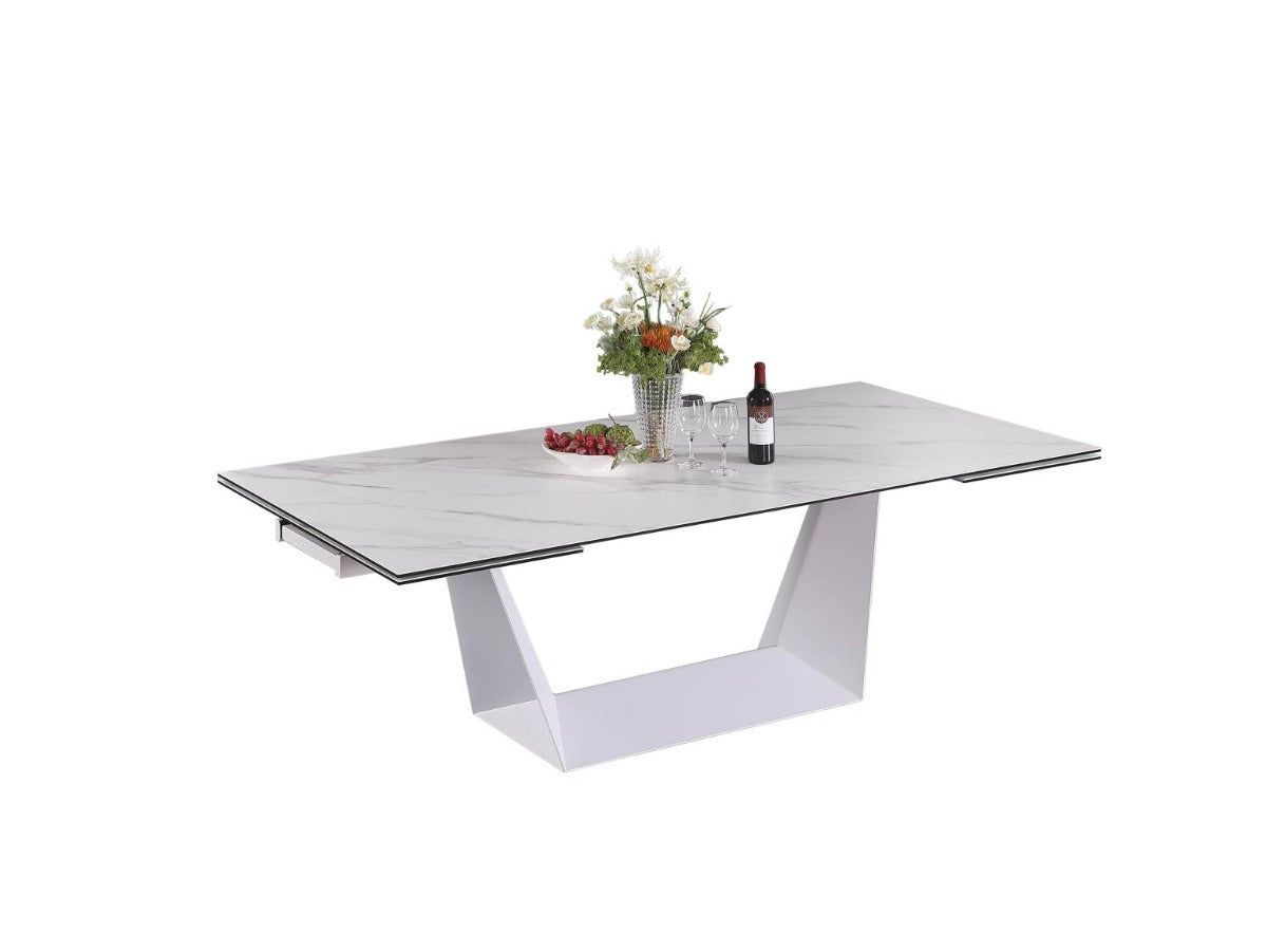 Chintaly Scarlette Contemporary Extendable Ceramic Top Dining Table with White Base