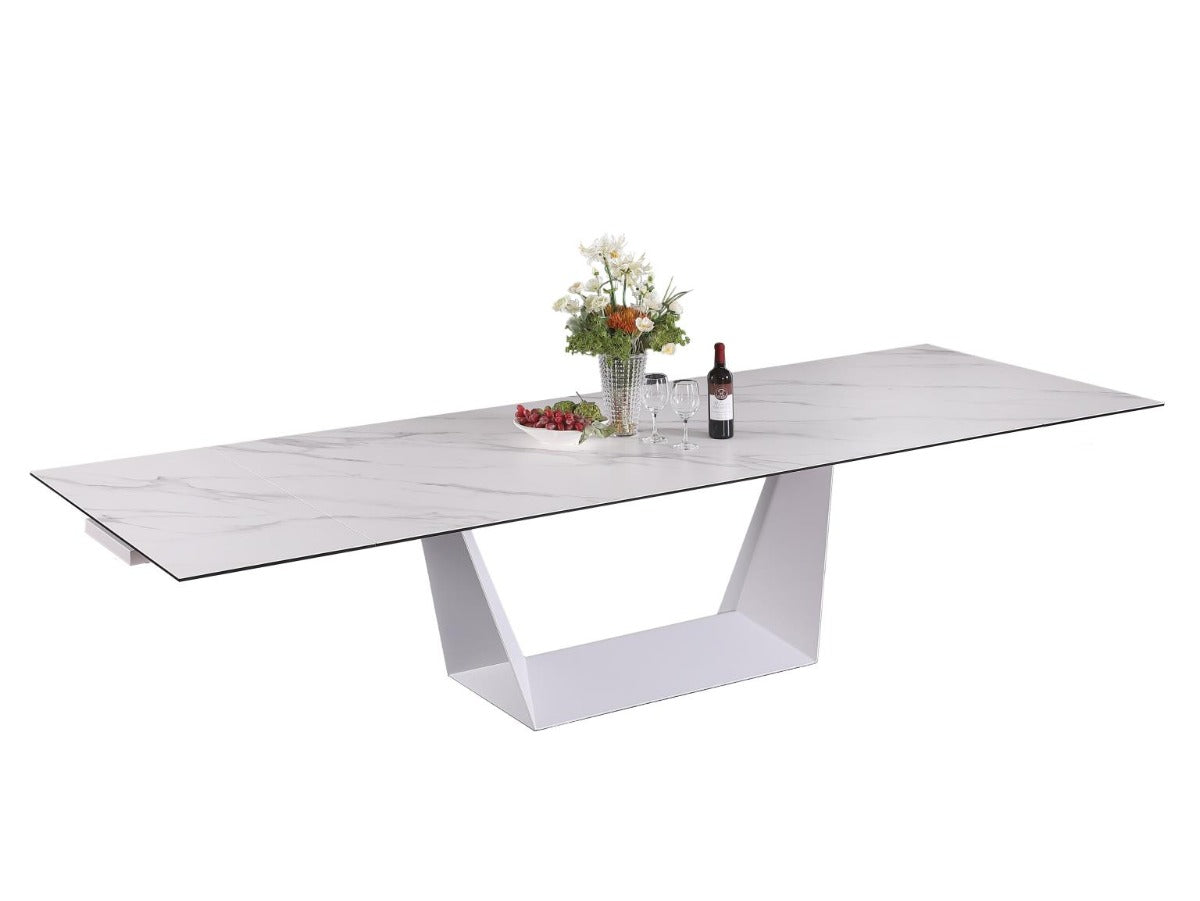 Chintaly Scarlette Contemporary Extendable Ceramic Top Dining Table with White Base
