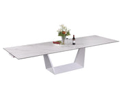 Chintaly Scarlette Contemporary Extendable Ceramic Top Dining Table with White Base