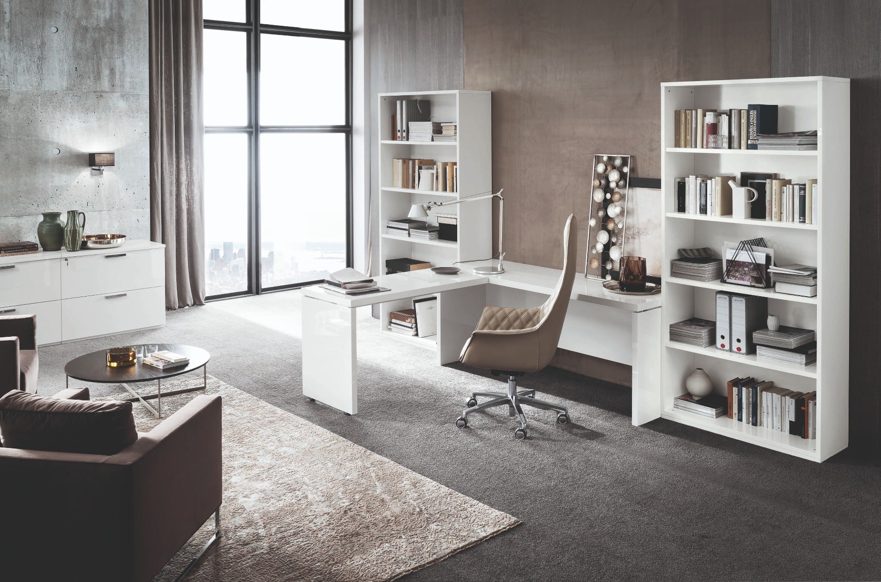 Sedona 47" Return Desk in White High Gloss | Delivery lead time 20 Weeks.