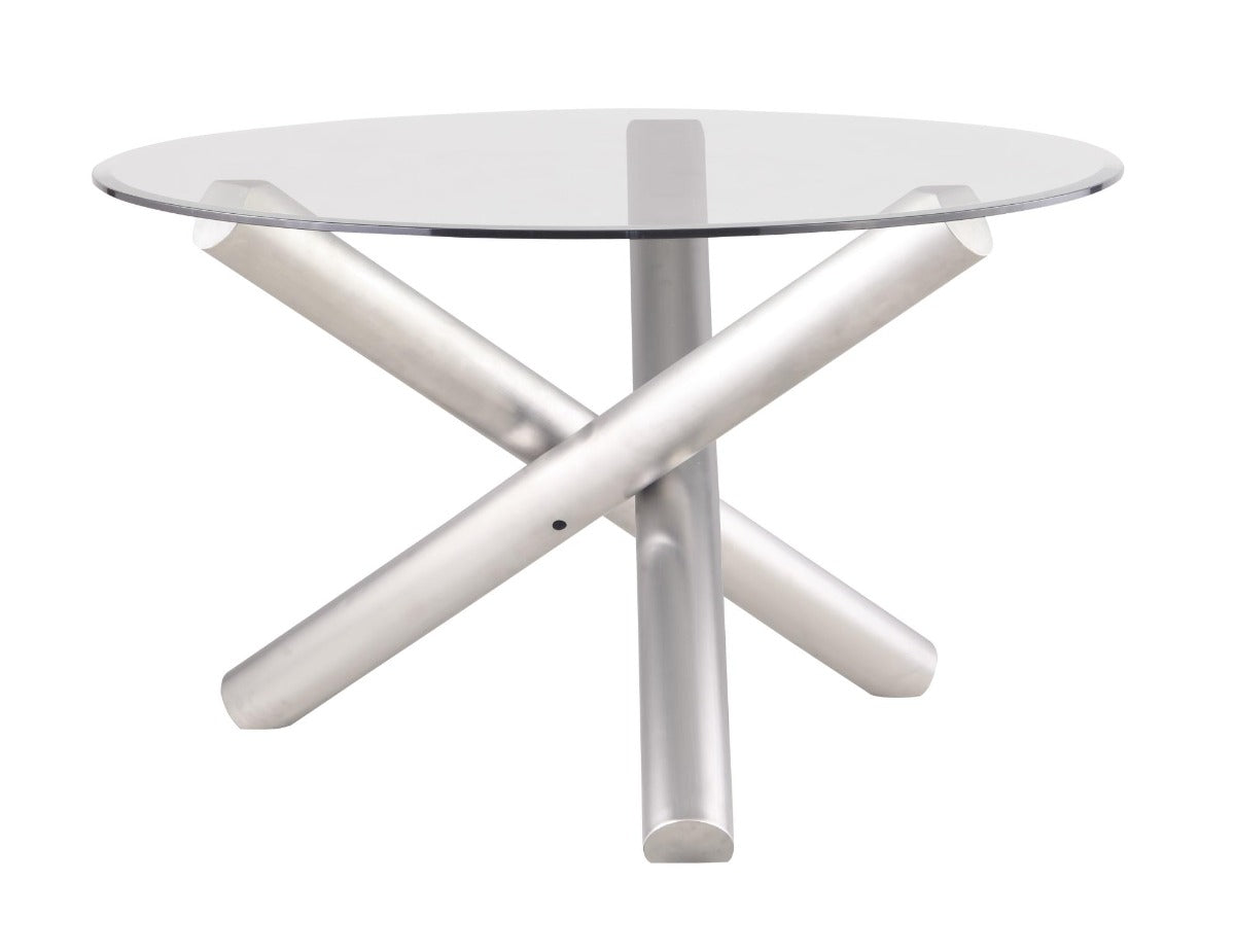Chintaly Star Contemporary Dining Table with 48" Glass Top & Steel Base