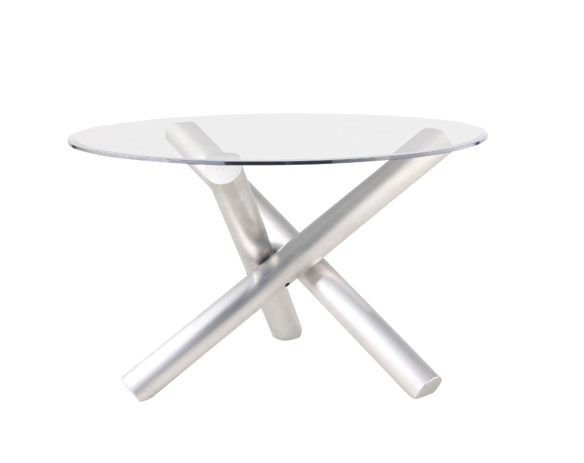 Chintaly Star Contemporary Dining Table with 48" Glass Top & Steel Base