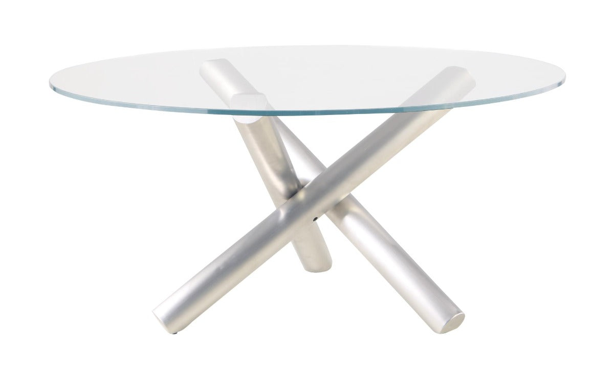 Chintaly Star Contemporary Dining Table with 48" Glass Top & Steel Base