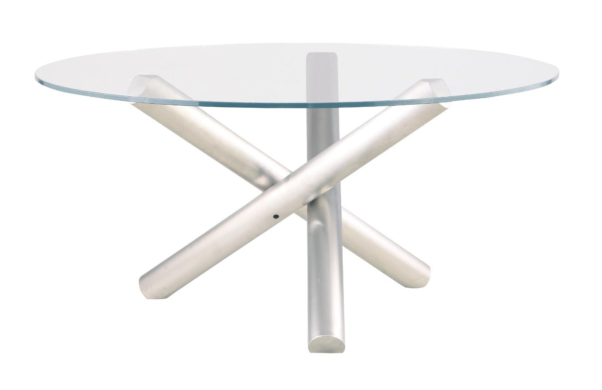 Chintaly Star Contemporary Dining Table with 48" Glass Top & Steel Base
