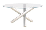 Chintaly Star Contemporary Dining Table with 48" Glass Top & Steel Base