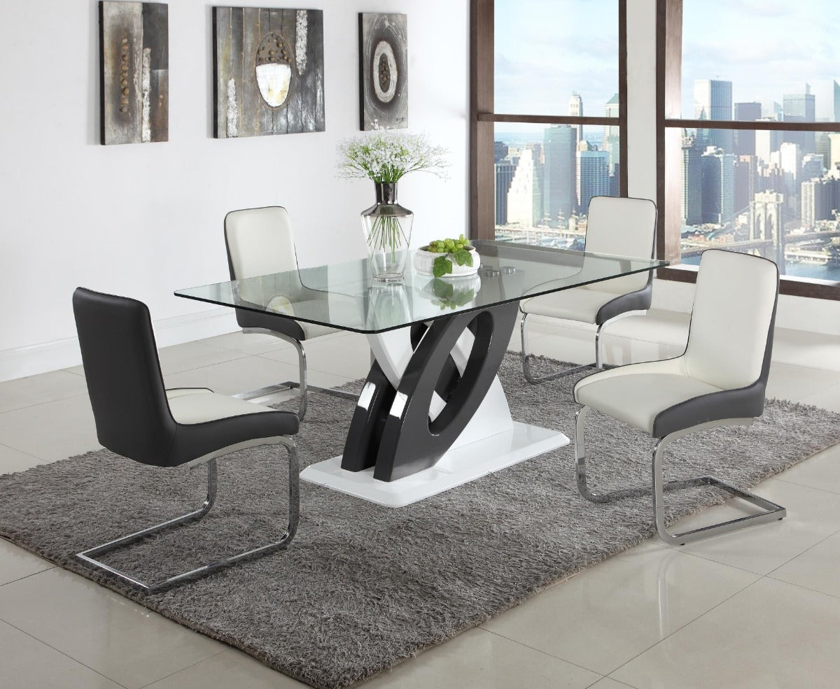 Chintaly Stella 5-Piece Modern Dining Set with Glass Table & 2-Tone Chairs