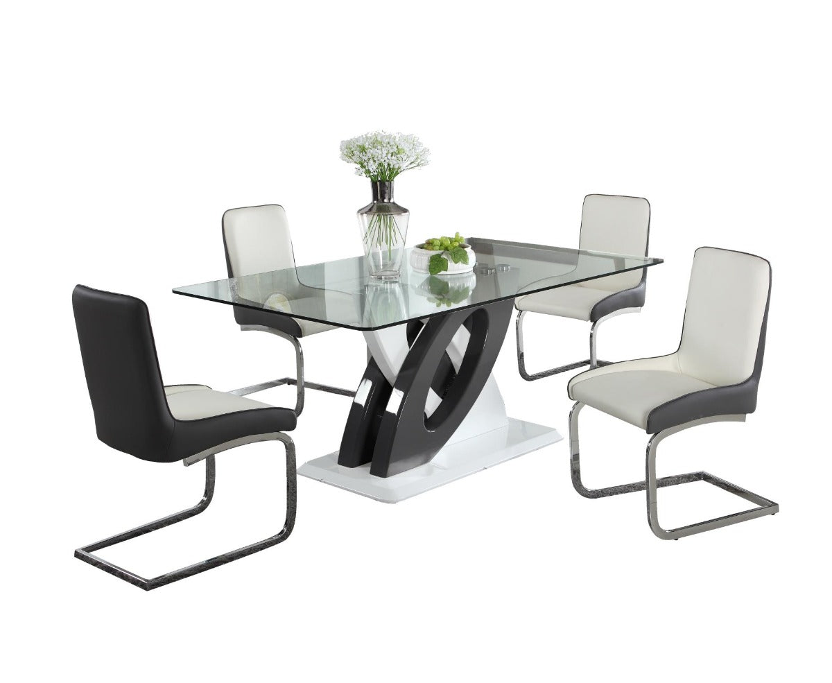 Chintaly Stella 5-Piece Modern Dining Set with Glass Table & 2-Tone Chairs