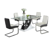 Chintaly Stella 5-Piece Modern Dining Set with Glass Table & 2-Tone Chairs