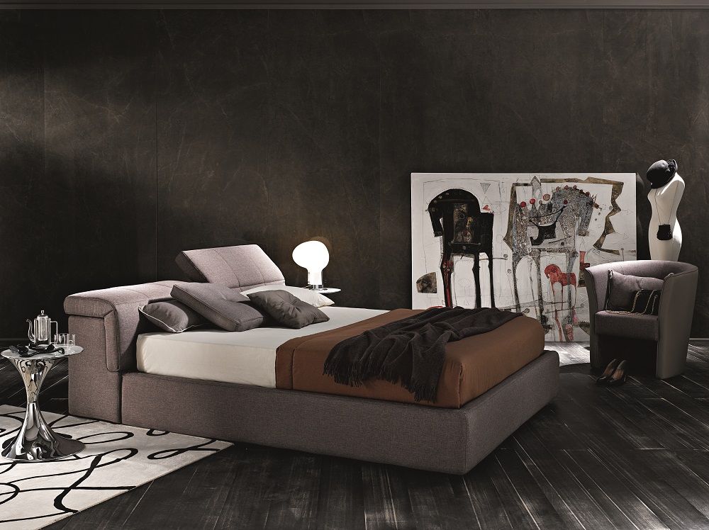 J & M Tower Modern Storage Bed in Taupe Fabric
