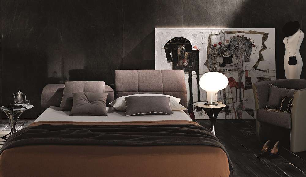 J & M Tower Modern Storage Bed in Taupe Fabric