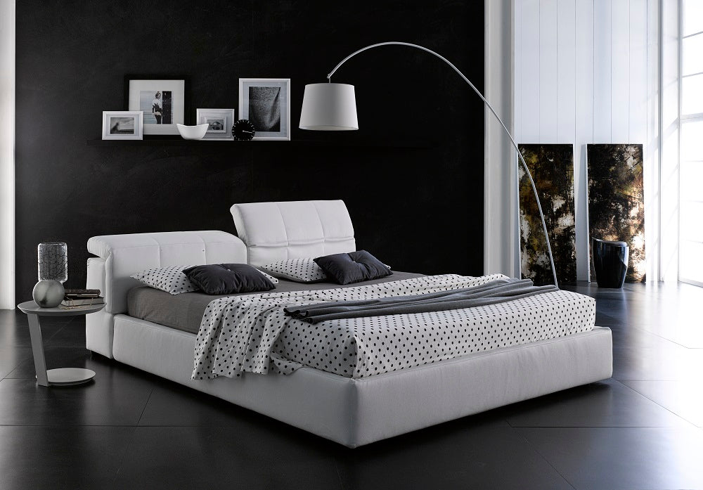 J & M Tower Modern Storage Bed in White Eco-Leather
