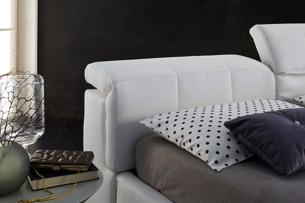 J & M Tower Modern Storage Bed in White Eco-Leather