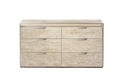 ALF Tullia 6-Drawer Dresser – Travertine Eco-Stone & Champagne High Gloss