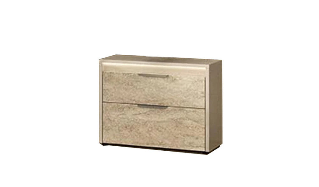 ALF Tullia Nightstand – Travertine Eco-Stone & Champagne High Gloss