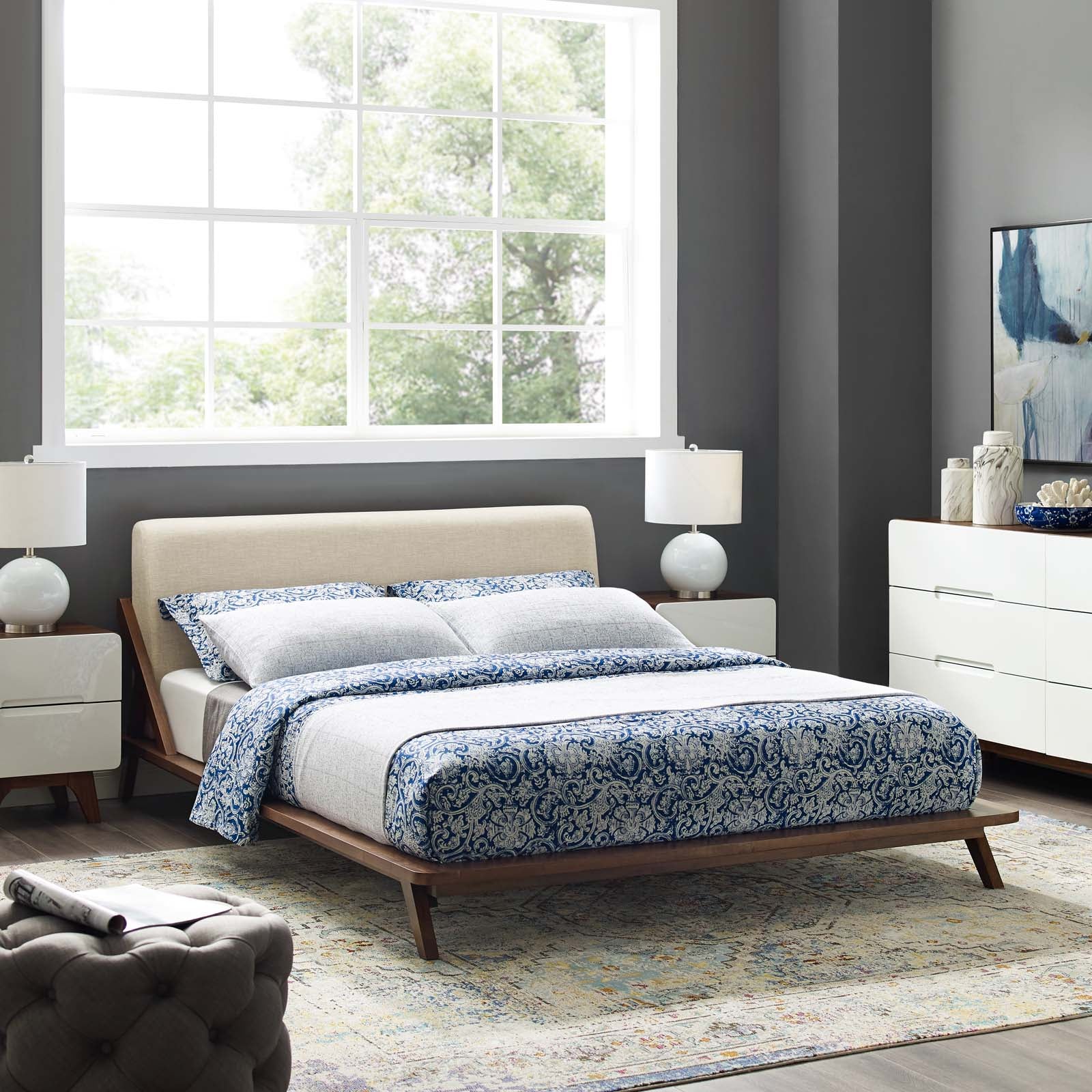 Modway Luella Upholstered Fabric Platform Bed, Queen