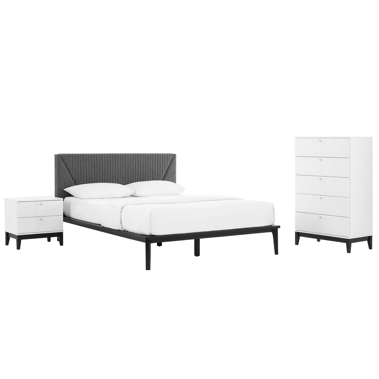 Modway Dakota 3 Piece Modern, Upholstered Bedroom Set