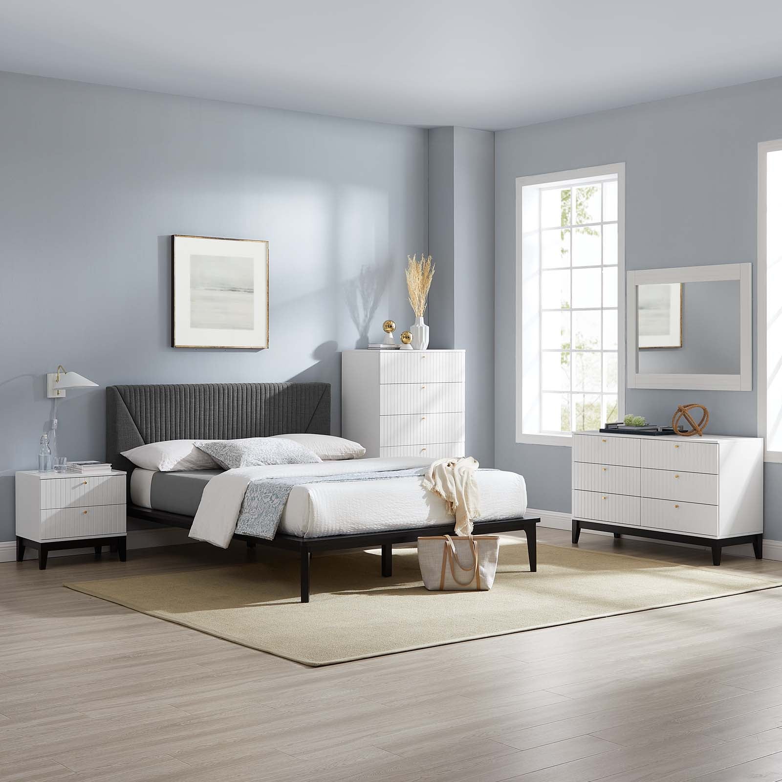 Modway Dakota 5 Piece Modern, Upholstered Bedroom Set