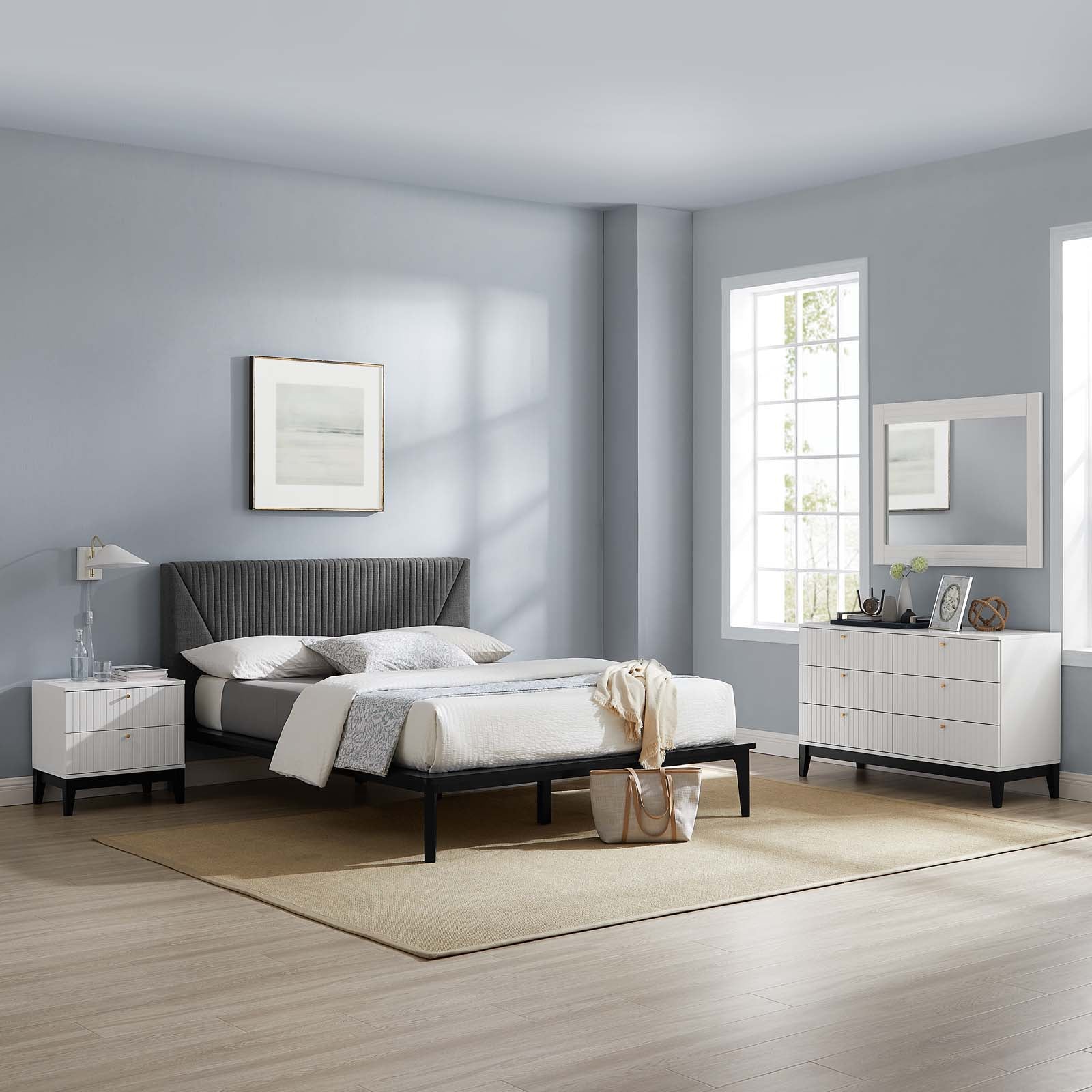 Modway Dakota 4 Piece Modern, Upholstered Bedroom Set