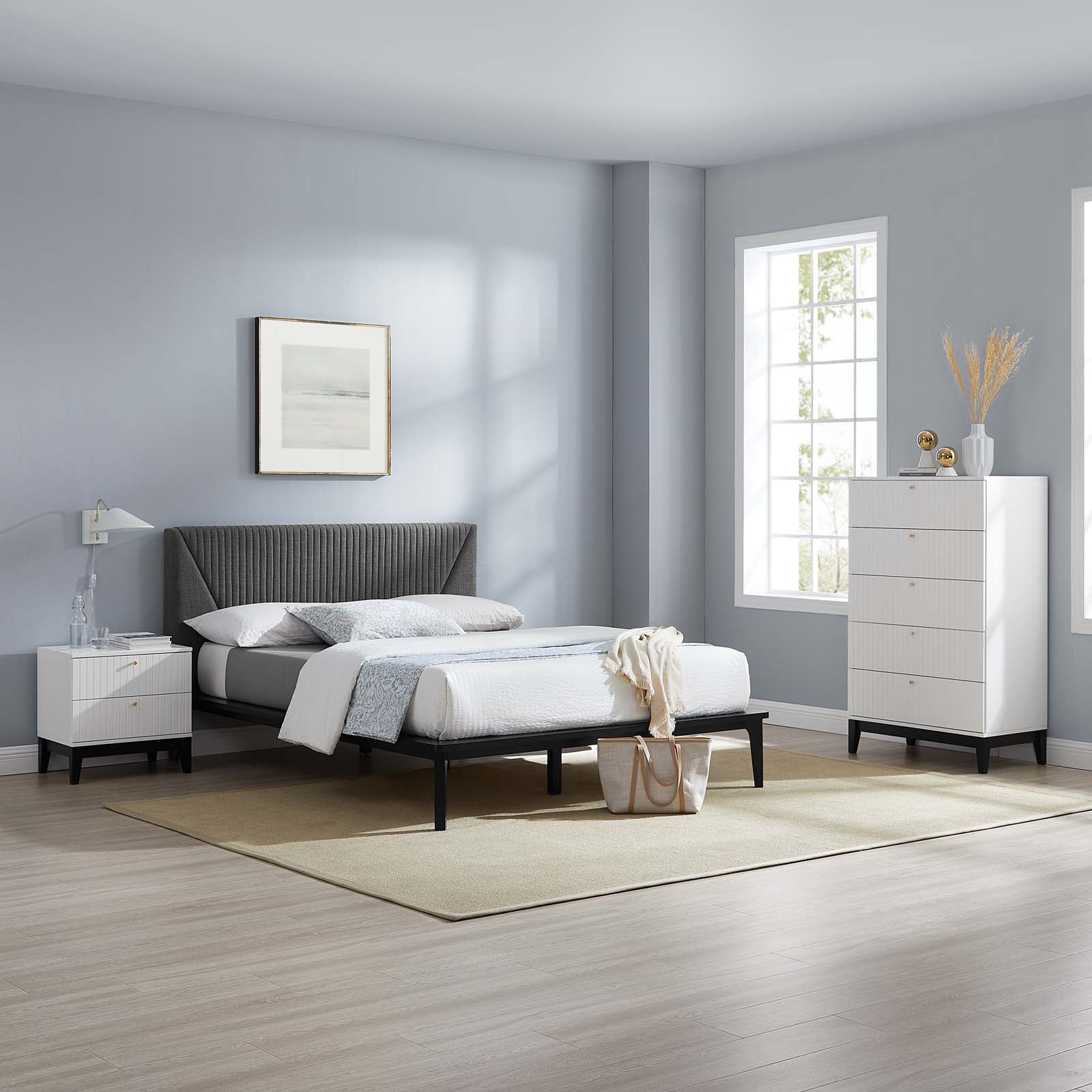 Modway Dakota 3 Piece Modern, Upholstered Bedroom Set