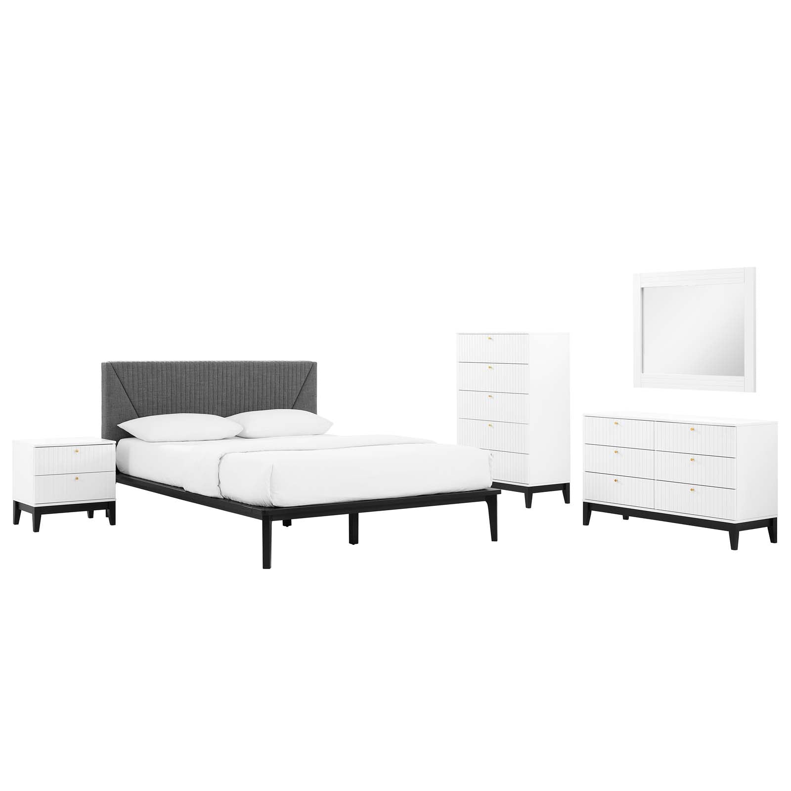 Modway Dakota 5 Piece Modern, Upholstered Bedroom Set