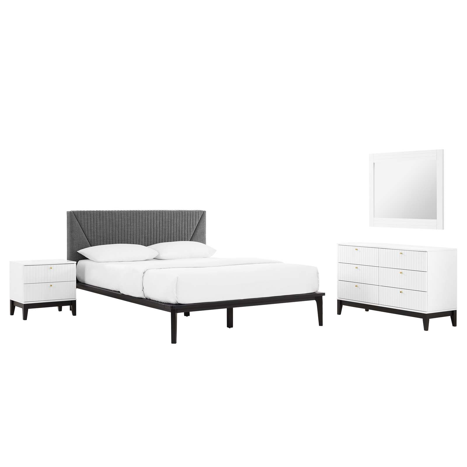 Modway Dakota 4 Piece Modern, Upholstered Bedroom Set