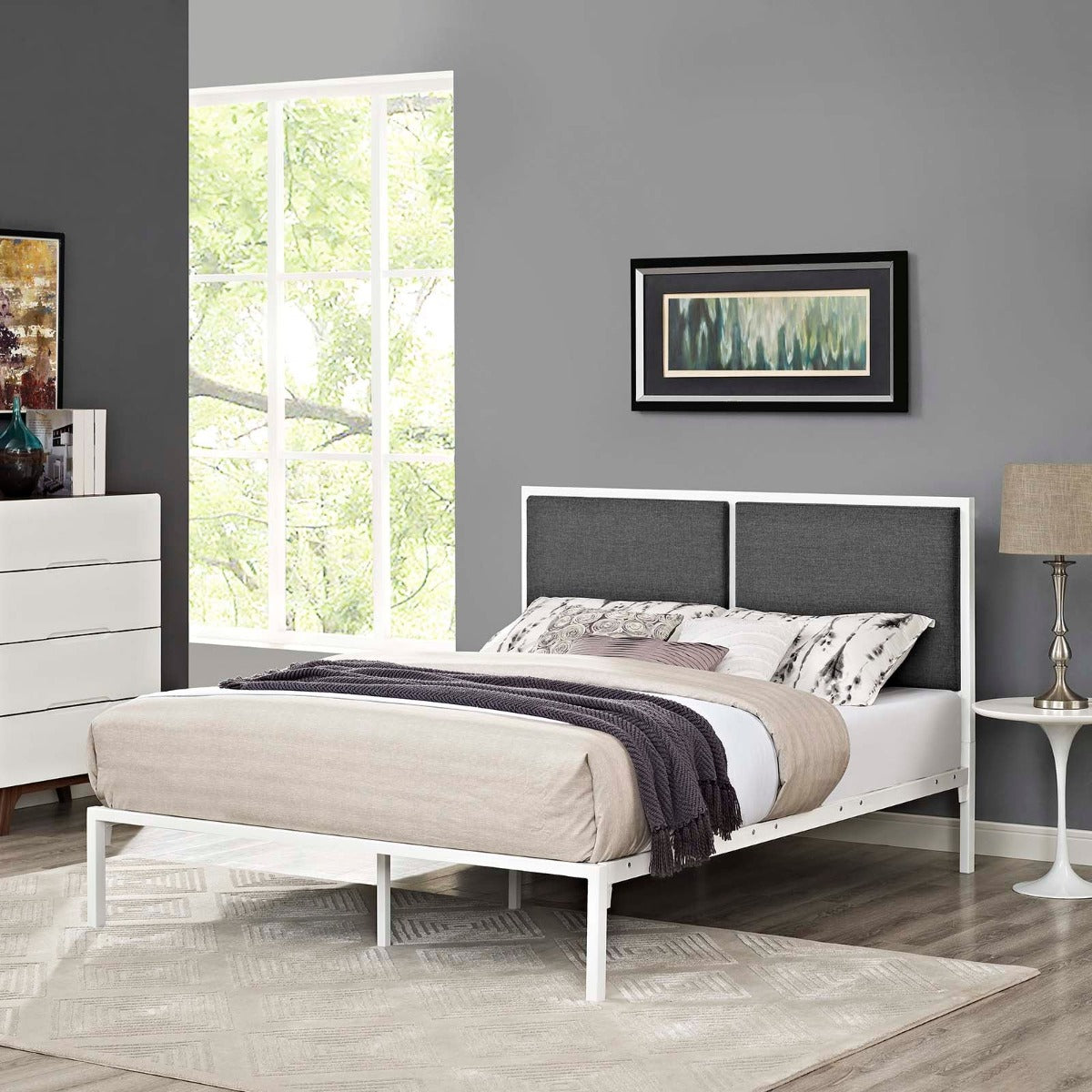 Modway Della Fabric Bed in White Azure, King